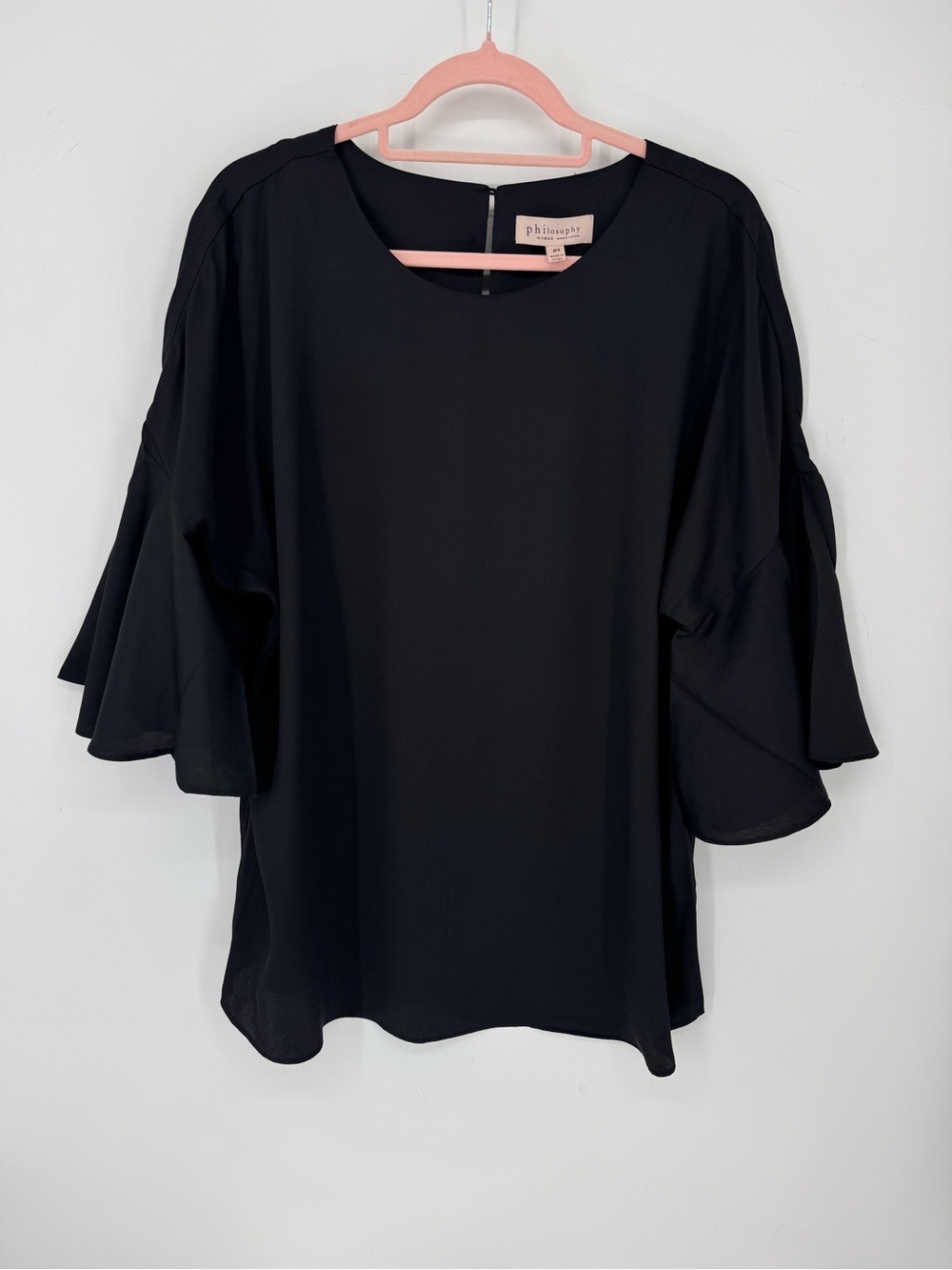 Philosophy Womens Black Elegant Ruffle Business Office Dress Blouse NWT Size 0X